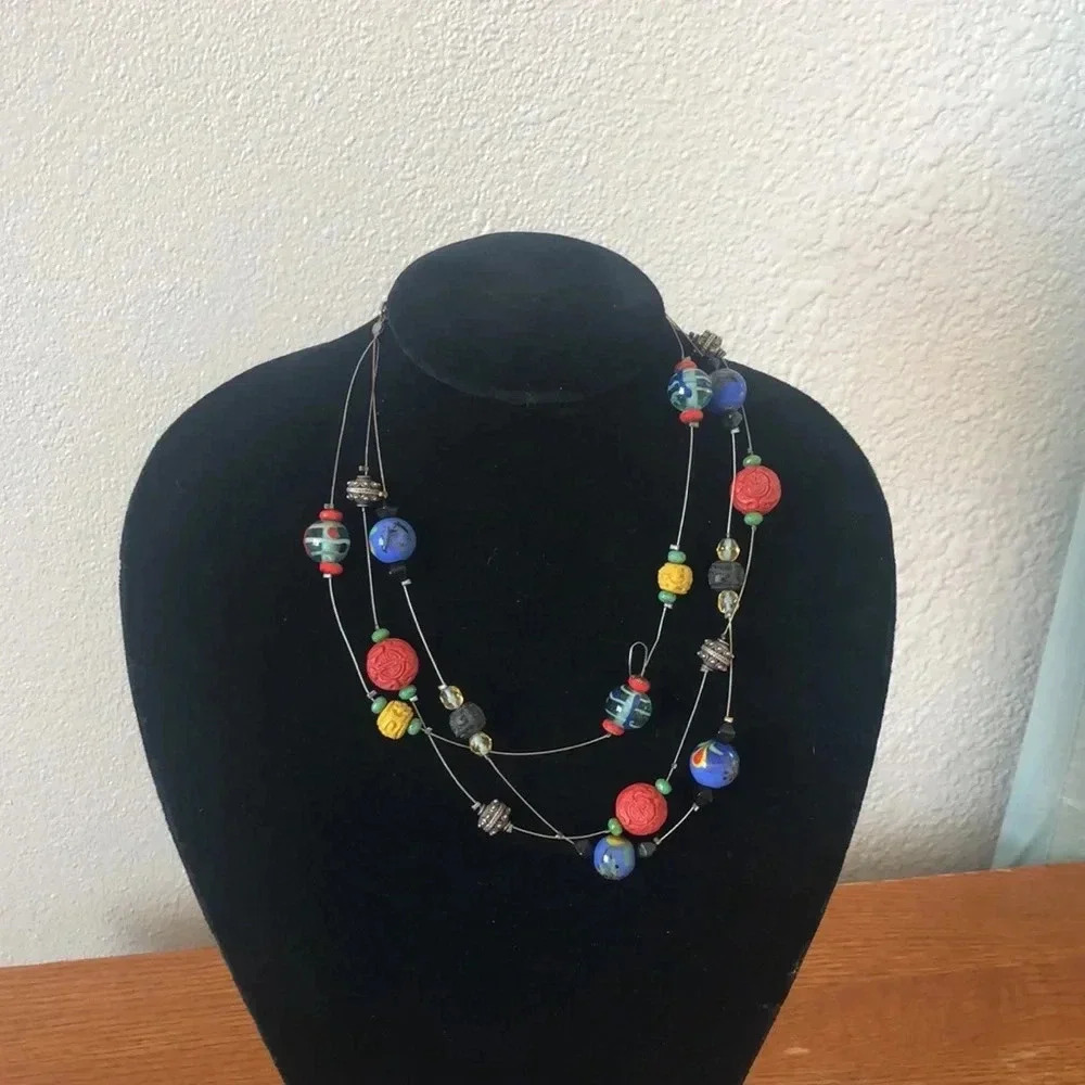 Chicos‎ triple silver string necklace